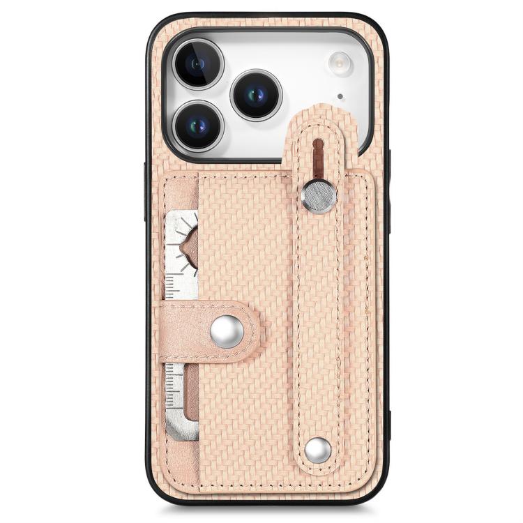 For iPhone 17 Pro Wristband Kickstand Card Wallet Back Phone Case with Tool Knife(Khaki)