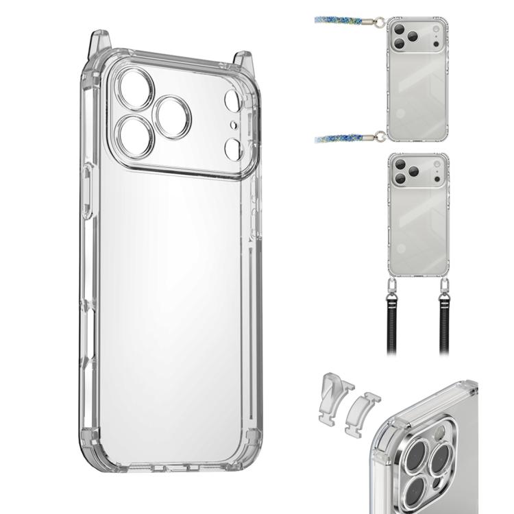 For iPhone 17 Pro XDcase Candy DIY Detachable Lanyard Hole Shockproof Phone Case(Transparent)