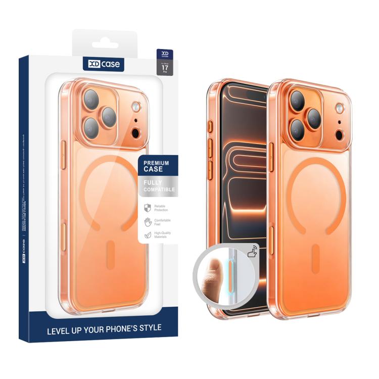 For iPhone 17 Pro XDcase Frosted Transparent Magnetic Shockproof Phone Case(Orange)