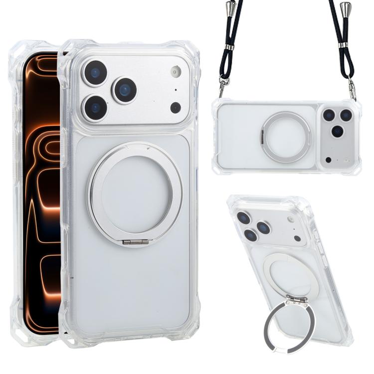 For iPhone 17 Pro XDcase Pivot Stand Four-Corner Hole Magnetic Phone Case, Lanyard Not Included(Transparent)