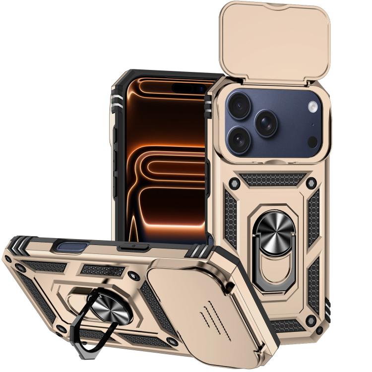 For iPhone 17 Pro XDcase Sliding Camshield Ring Holder Magnetic Phone Case(Gold)