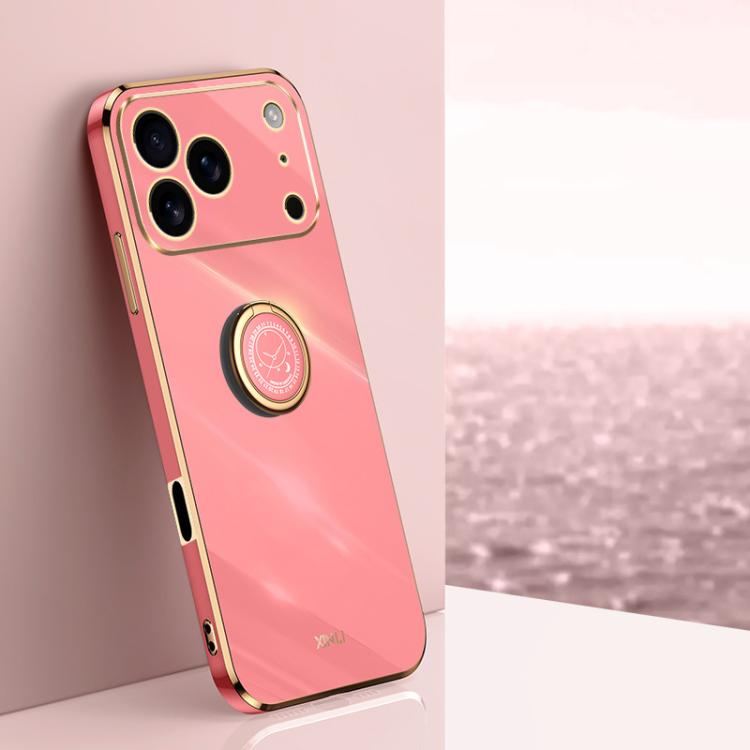 For iPhone 17 Pro XINLI Straight Edge 6D Electroplate TPU Phone Case with Ring Holder(Hawthorn Red)