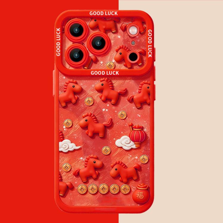 For iPhone 17 Pro Year Of The Horse 3D Horse Liquid Silicone Full Coverage Shockproof Phone Case(Red)