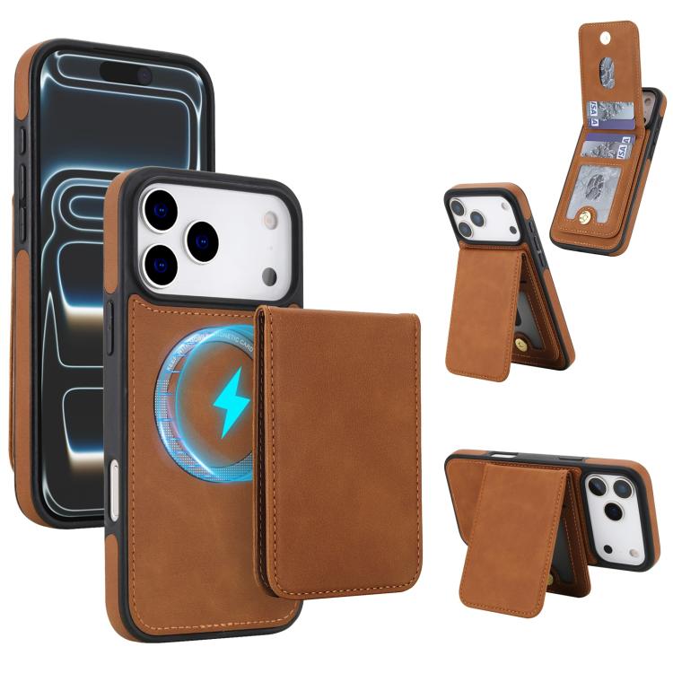 For iPhone 17 Pro YM030 Retro Faux Leather Magnetic Detachable Wallet Phone Case(Brown)