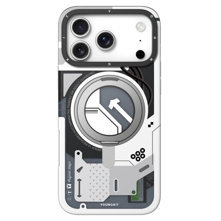 For iPhone 17 Pro YOUNGKIT Starship Series Rotation Holder IMD TPU Magnetic Phone Case(XJZHJ002 White)
