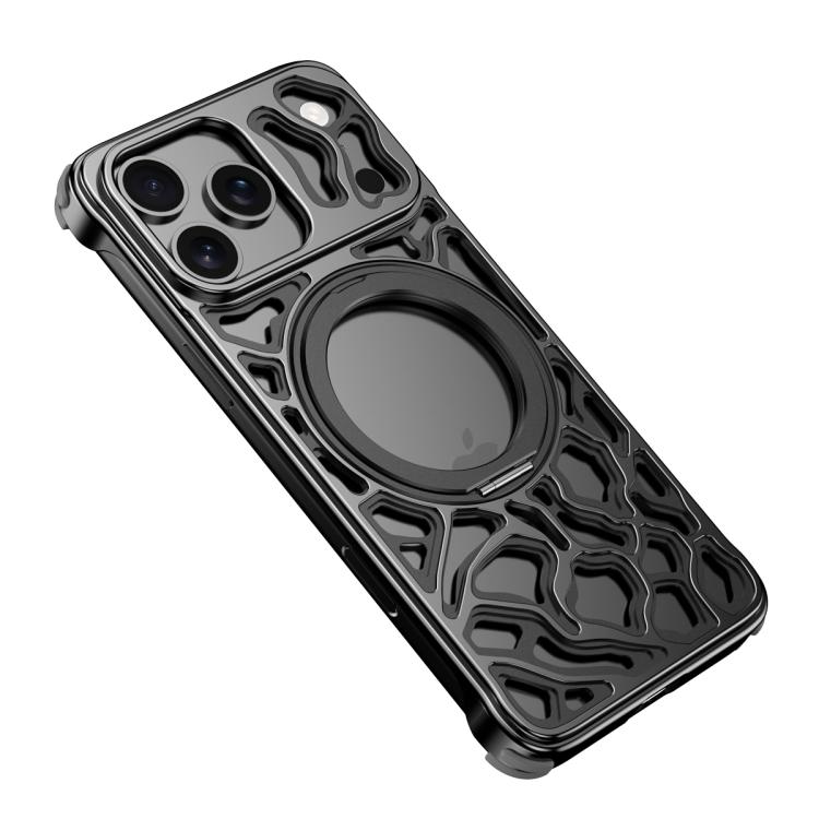 For iPhone 17 Pro Yunyan Series Alloy Rotating Holder MagSafe Half Frame Phone Case(Black)