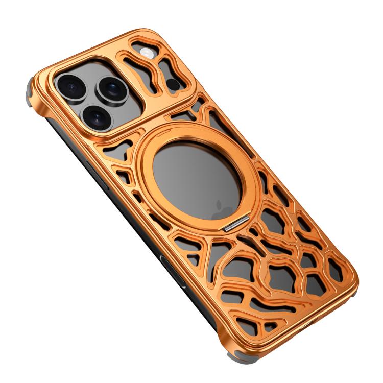 For iPhone 17 Pro Yunyan Series Alloy Rotating Holder MagSafe Half Frame Phone Case(Orange)