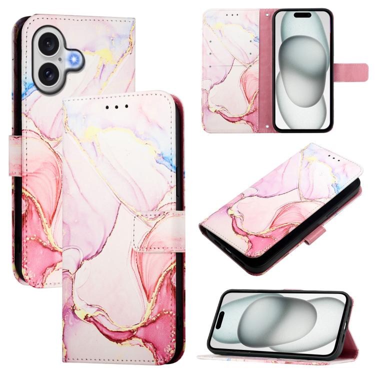 For iPhone 17 PT003 Marble Pattern Flip Leather Phone Case(Rose Gold)