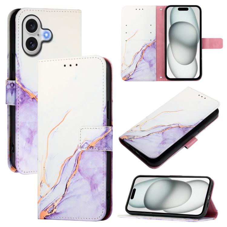 For iPhone 17 PT003 Marble Pattern Flip Leather Phone Case(White Purple)