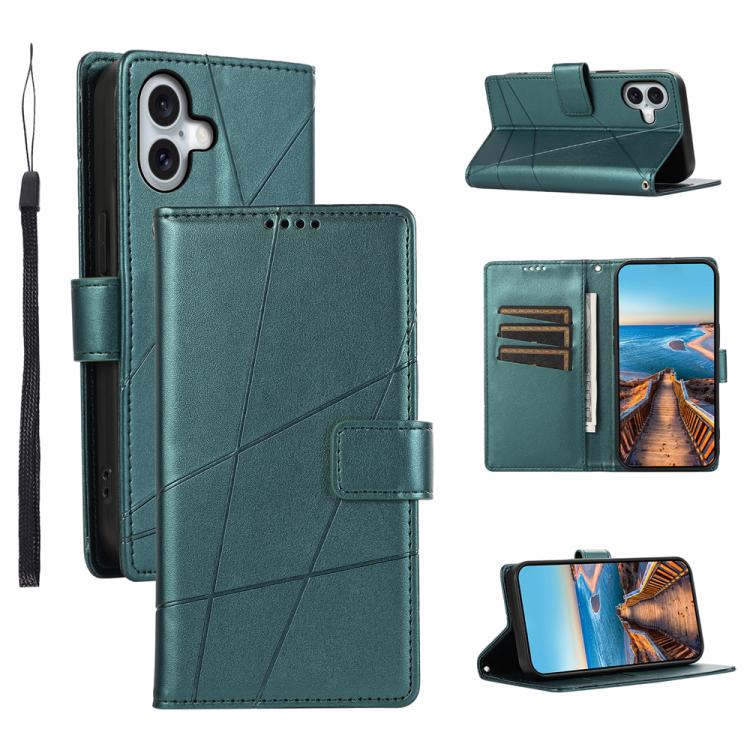 For iPhone 17 PU Genuine Leather Texture Embossed Line Phone Case(Green)