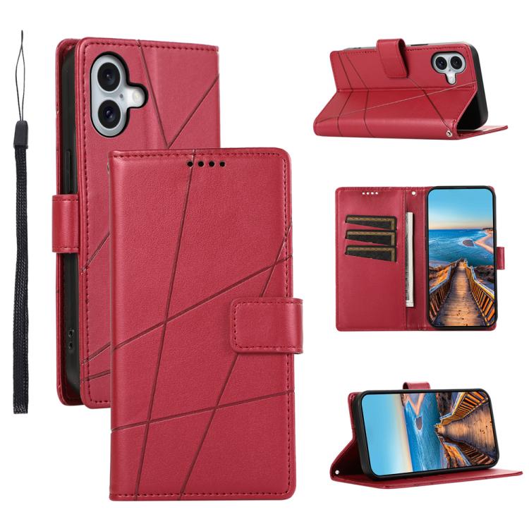 For iPhone 17 PU Genuine Leather Texture Embossed Line Phone Case(Red)