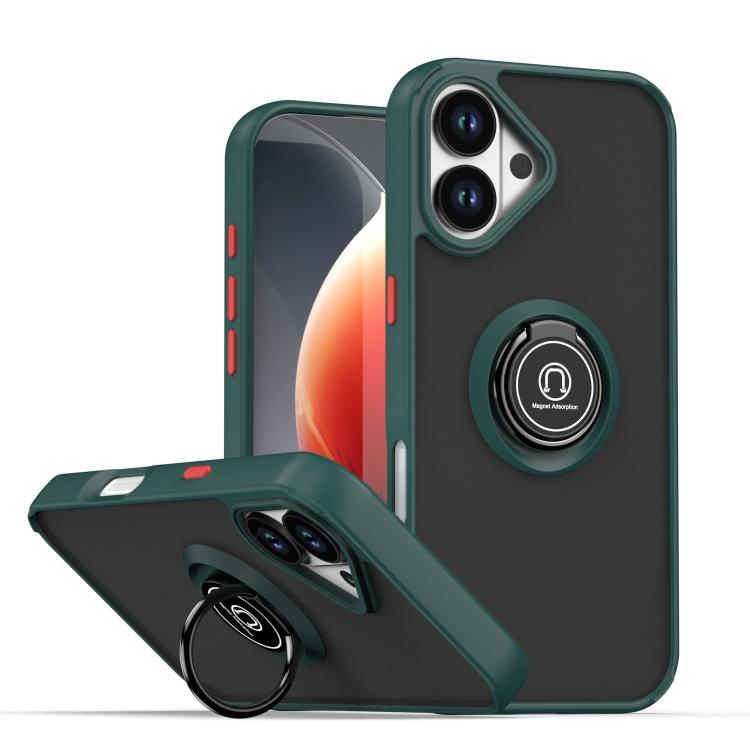 For iPhone 17 Q Shadow 1 Series TPU + PC Phone Case with Ring(Dark Green)