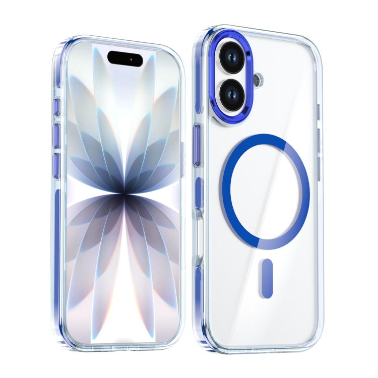 For iPhone 17 Qicai Two-color Transparent Magnetic Phone Case(Blue)