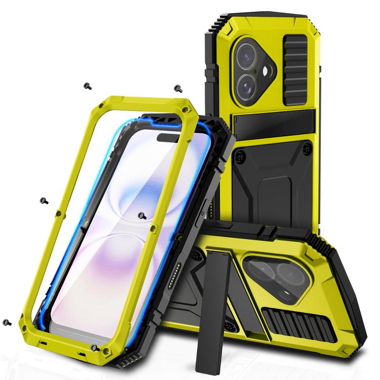 For iPhone 17 R-JUST Metal + Silicone + Tempered Glass Life Waterproof Phone Case with Holder(Yellow)