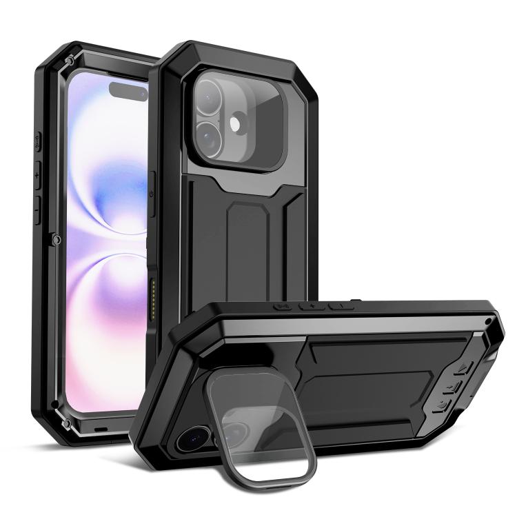 For iPhone 17 R-JUST Sliding Camera IP54 Life Waterproof Holder Phone Case(Black)