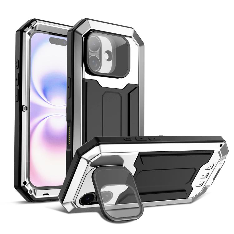For iPhone 17 R-JUST Sliding Camera IP54 Life Waterproof Holder Phone Case(Silver)