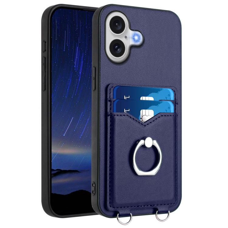For iPhone 17 R20 Ring Card Holder Phone Case(Blue)