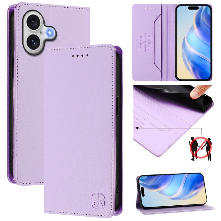 For iPhone 17 RC01 Dual-Folded Magnetic Suction RFID Leather Phone Case(Light Purple)