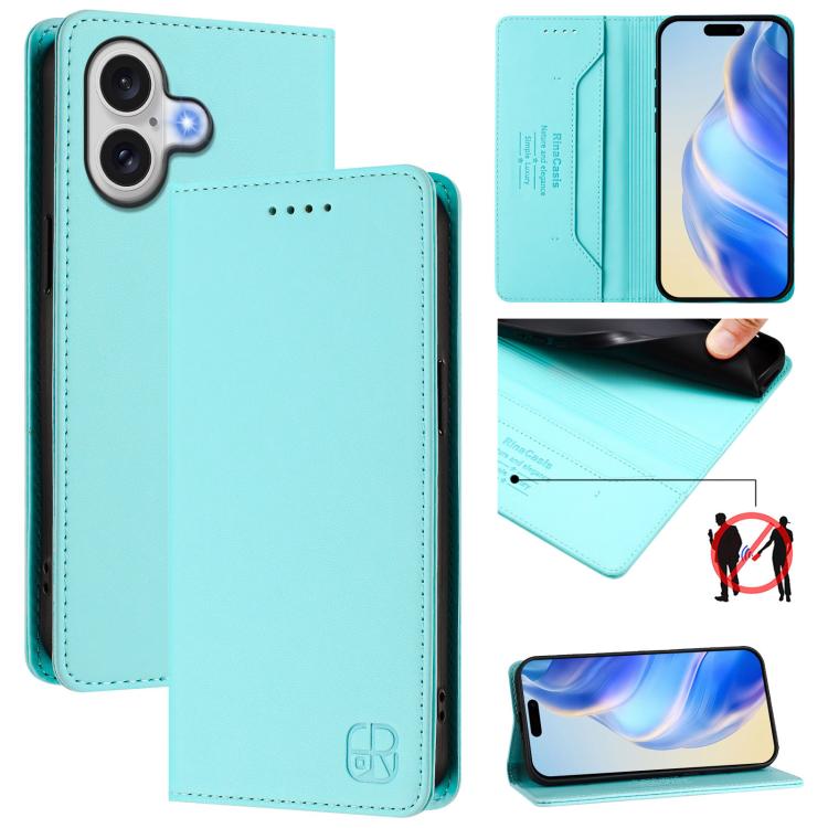 For iPhone 17 RC01 Dual-Folded Magnetic Suction RFID Leather Phone Case(Mint Green)
