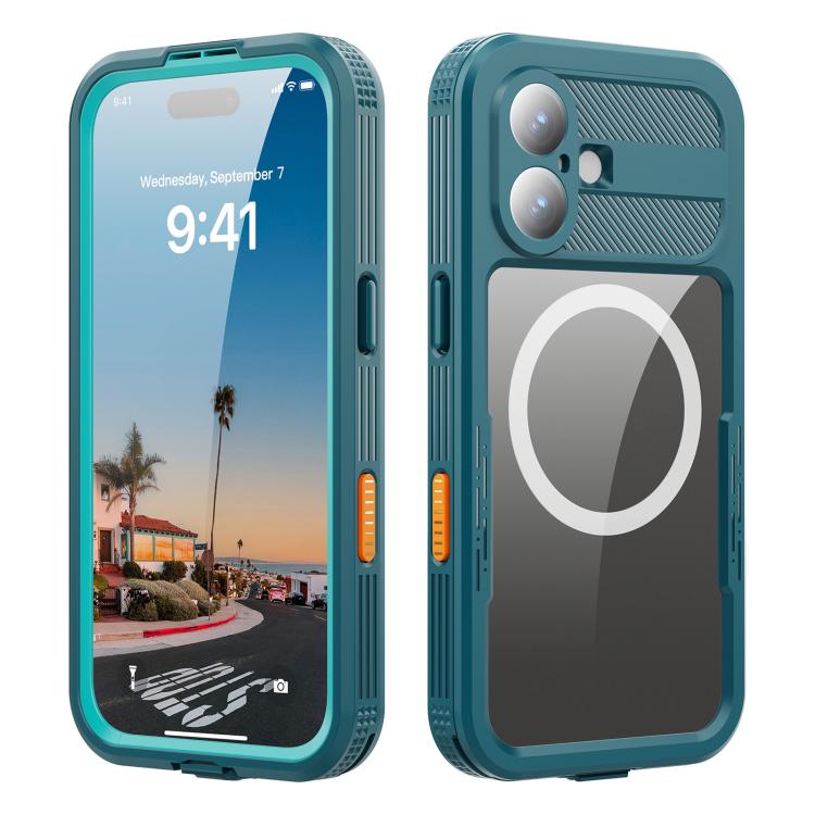 For iPhone 17 RedPepper IP68 Waterproof Triple-proof MagSafe Phone Case(Lake Blue + Grass Blue)