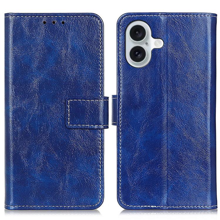 For iPhone 17 Retro Crazy Horse Texture Horizontal Flip Leather Phone Case(Blue)