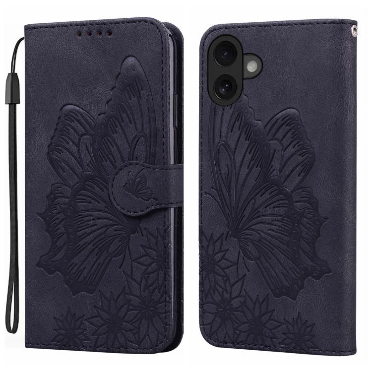 For iPhone 17 Retro Skin Feel Butterflies Embossing Horizontal Flip Leather Phone Case(Black)