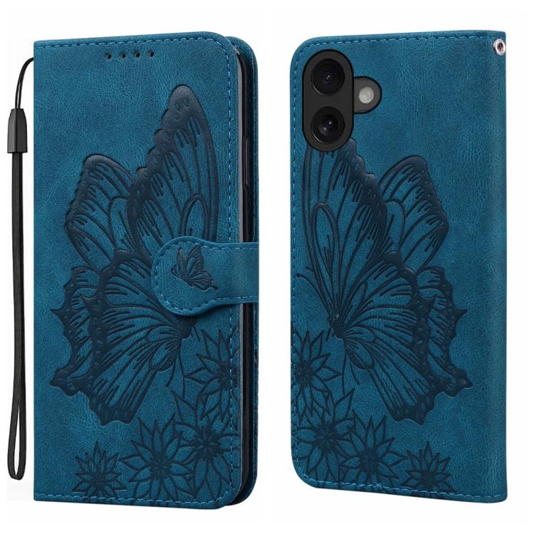 For iPhone 17 Retro Skin Feel Butterflies Embossing Horizontal Flip Leather Phone Case(Blue)