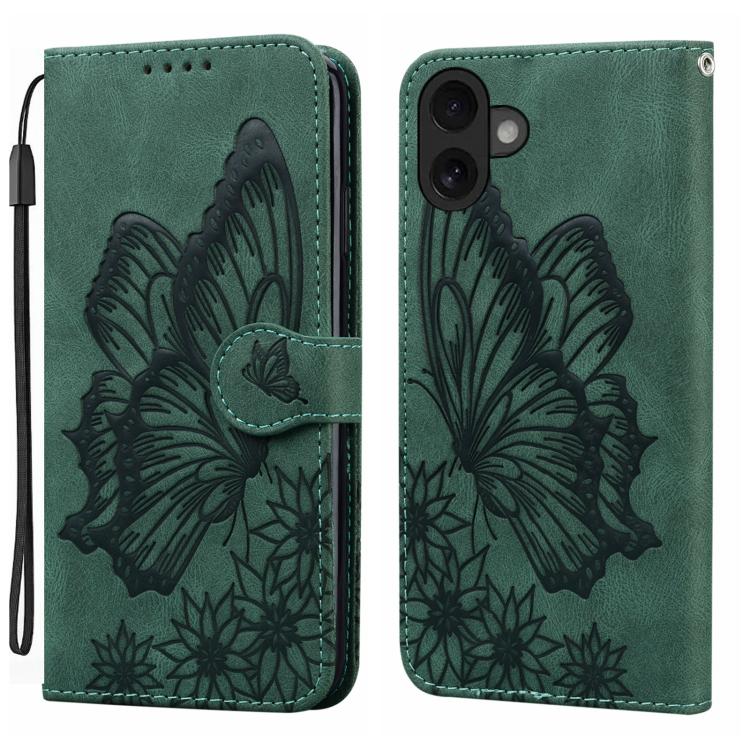 For iPhone 17 Retro Skin Feel Butterflies Embossing Horizontal Flip Leather Phone Case(Green)