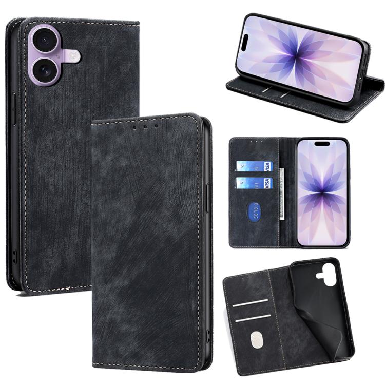 For iPhone 17 RFID Anti-theft Brush Magnetic Leather Phone Case(Black)