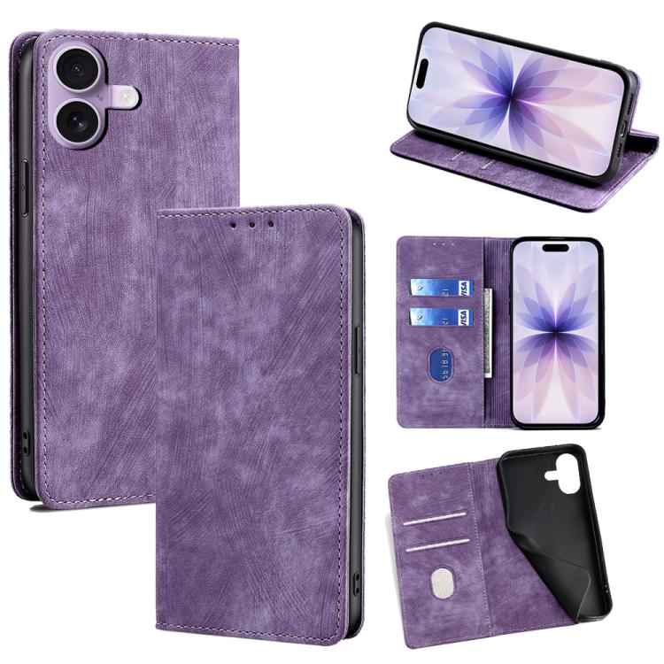 For iPhone 17 RFID Anti-theft Brush Magnetic Leather Phone Case(Purple)