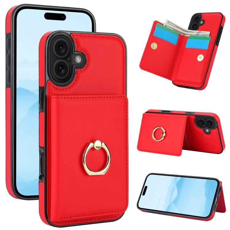For iPhone 17 RFID Anti-theft Card Ring Holder Phone Case(Red)