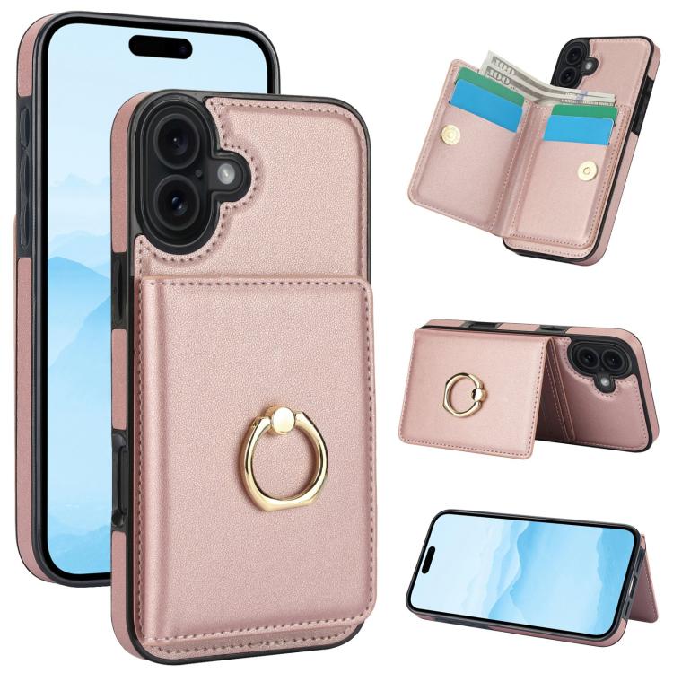 For iPhone 17 RFID Anti-theft Card Ring Holder Phone Case(Rose Gold)