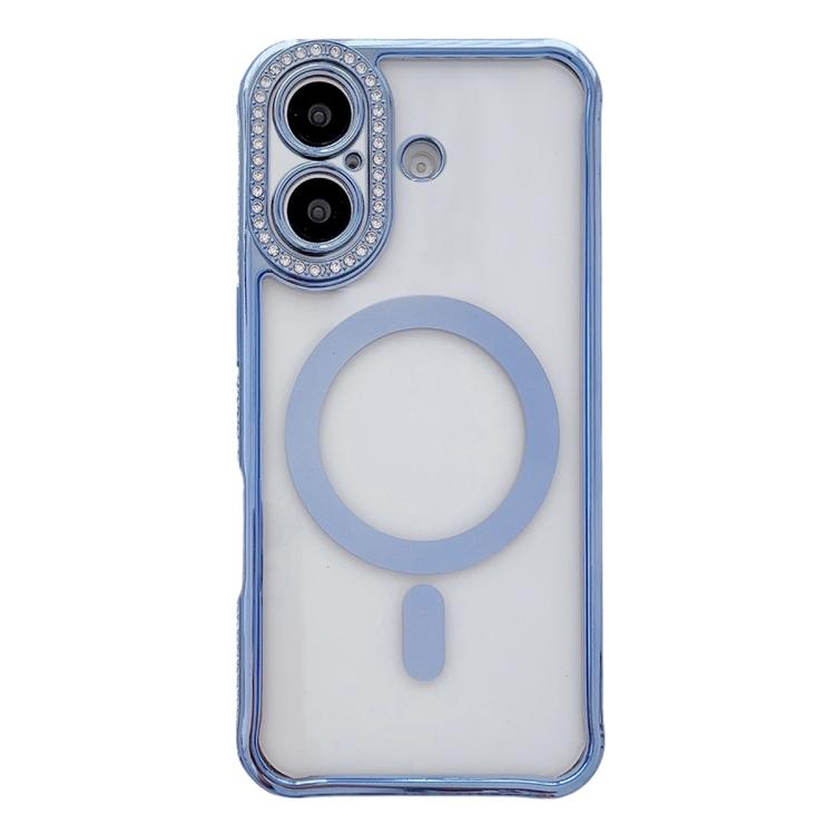 For iPhone 17 Rhinestone Clear Acrylic Electroplated Magnetic Phone Case(Blue)