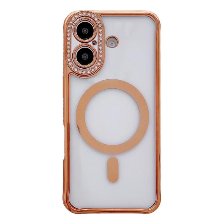 For iPhone 17 Rhinestone Clear Acrylic Electroplated Magnetic Phone Case(Orange)
