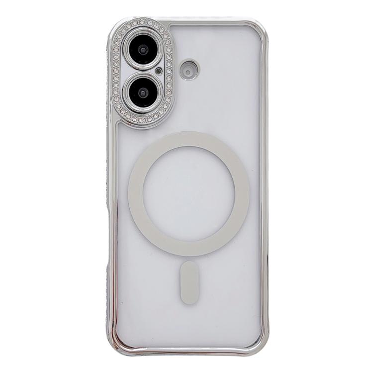 For iPhone 17 Rhinestone Clear Acrylic Electroplated Magnetic Phone Case(Silver)