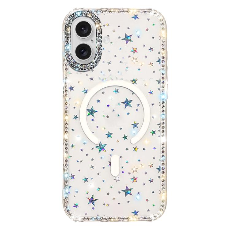For iPhone 17 Rhinestone Dual-side IMD PC Hybrid TPU Magnetic Phone Case(Stars Transparent)