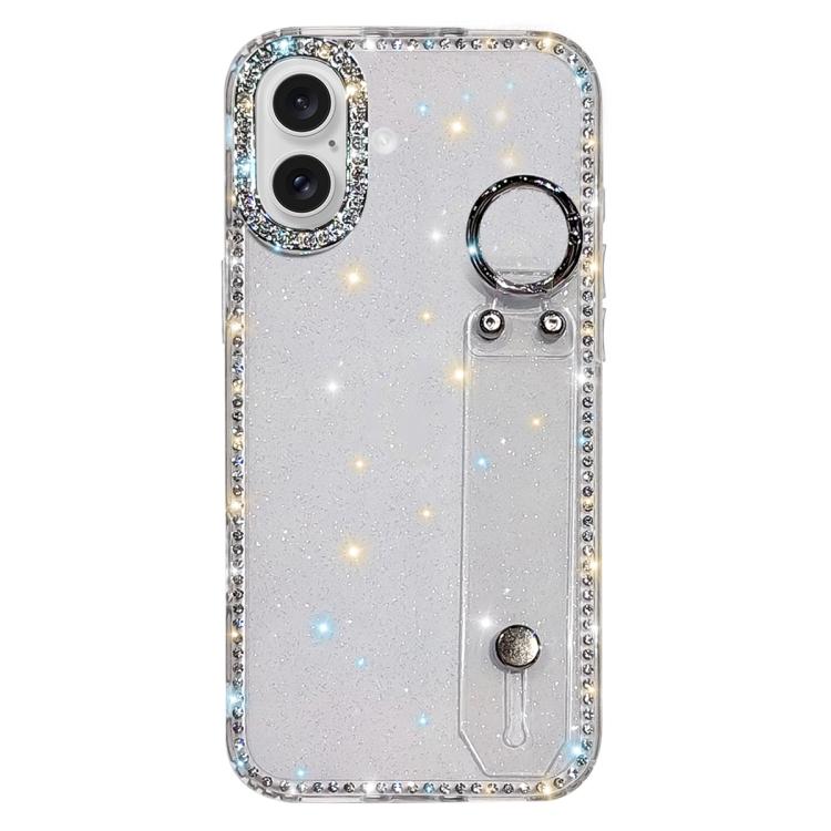 For iPhone 17 Rhinestone Glitter Wristband Holder Phone Case(Glitter Transparent)