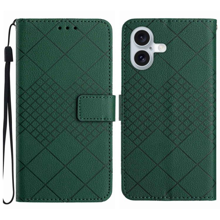 For iPhone 17 Rhombic Grid Texture Leather Phone Case(Green)