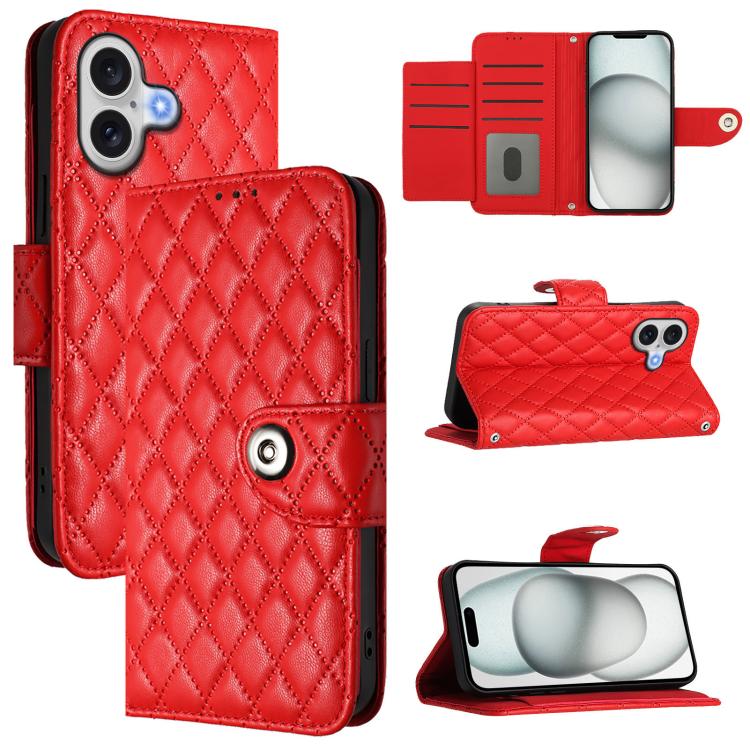 For iPhone 17 Rhombic Texture Flip Leather Phone Case with Lanyard(Red)