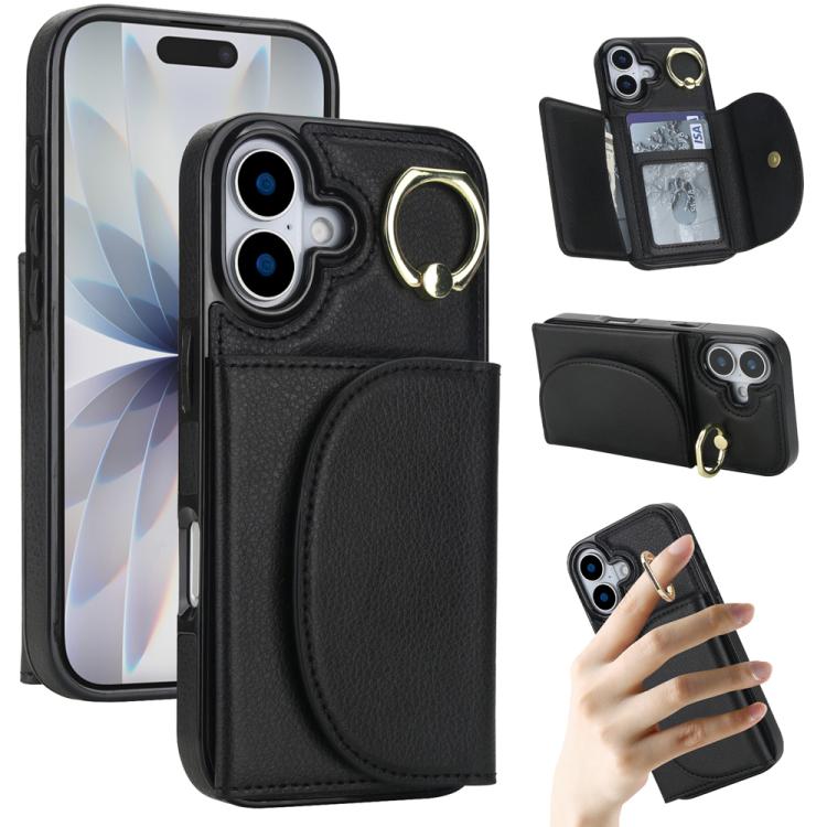 For iPhone 17 Ring Holder Card Bag Skin Feel Phone Case(Black)