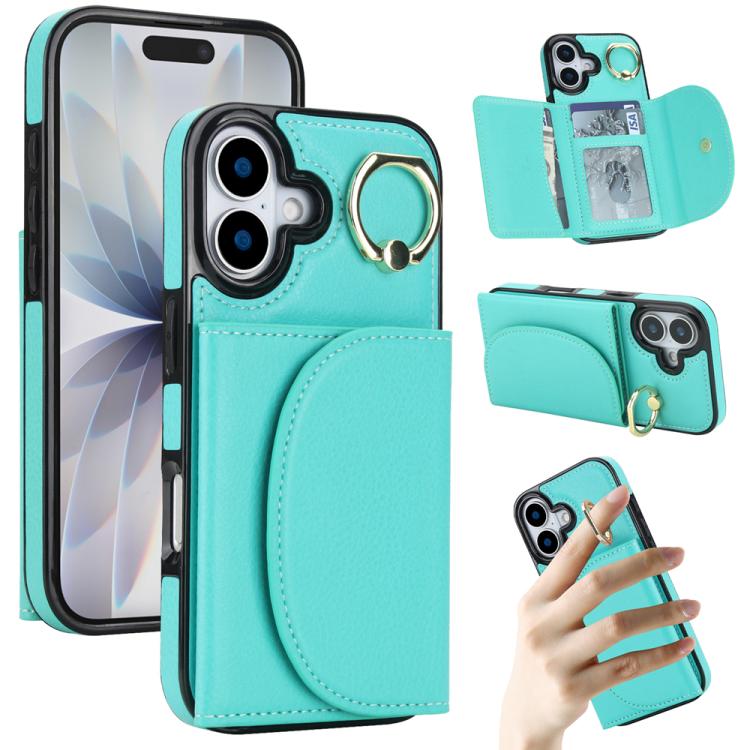 For iPhone 17 Ring Holder Card Bag Skin Feel Phone Case(Green)