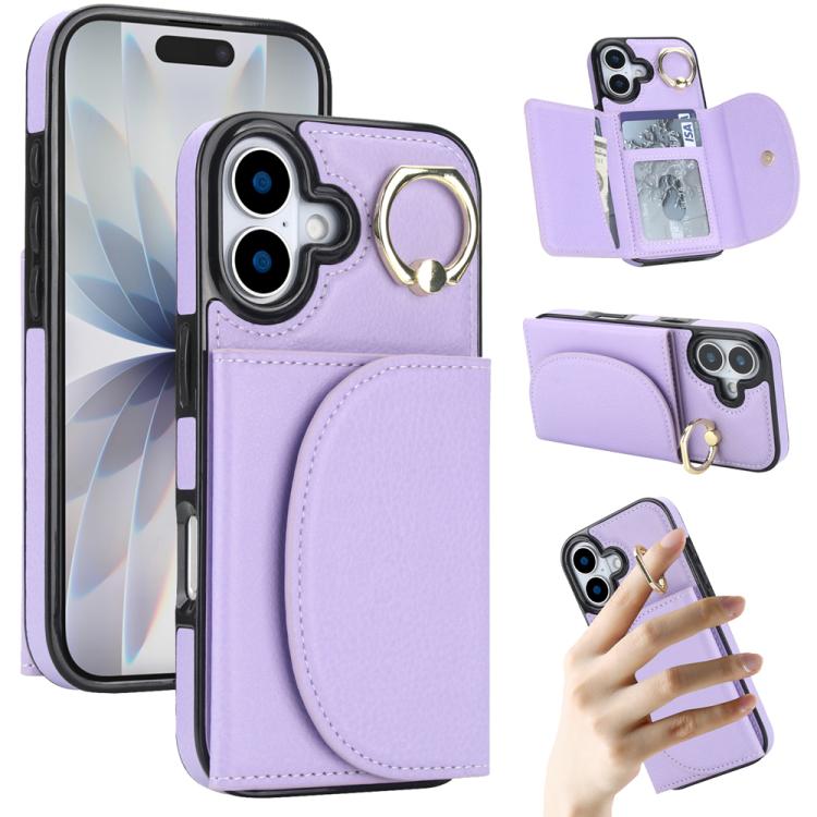 For iPhone 17 Ring Holder Card Bag Skin Feel Phone Case(Purple)