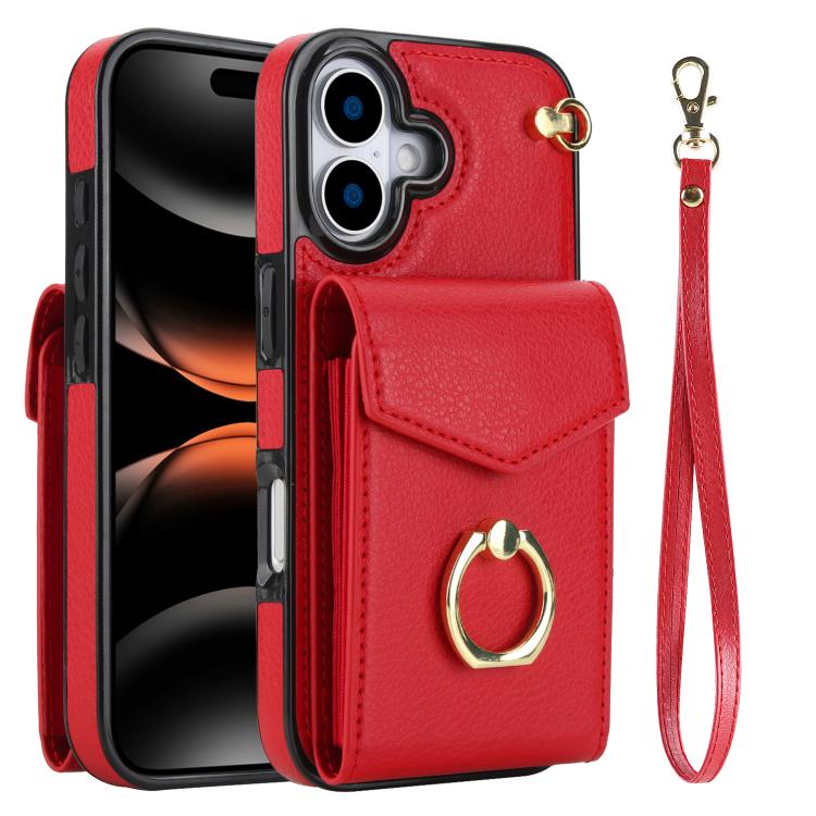 For iPhone 17 Ring Holder RFID Card Slot Phone Case(Red)