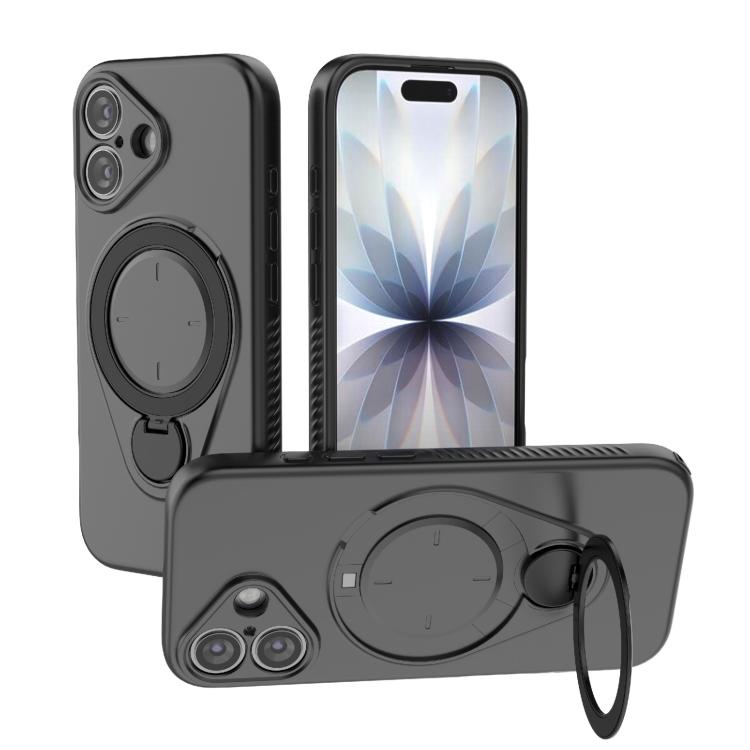 For iPhone 17 Ring Shield MagSafe TPU Phone Case with 360 Degree Rotating Holder(Black)