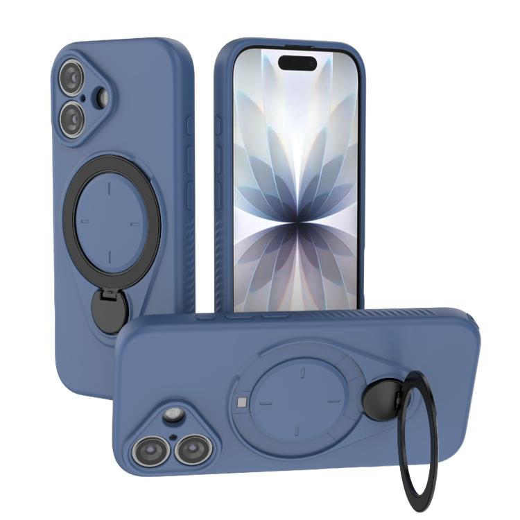 For iPhone 17 Ring Shield MagSafe TPU Phone Case with 360 Degree Rotating Holder(Blue)