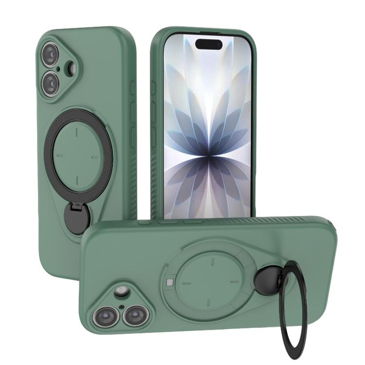 For iPhone 17 Ring Shield MagSafe TPU Phone Case with 360 Degree Rotating Holder(Green)