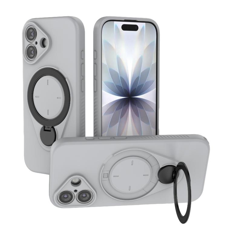 For iPhone 17 Ring Shield MagSafe TPU Phone Case with 360 Degree Rotating Holder(Grey)