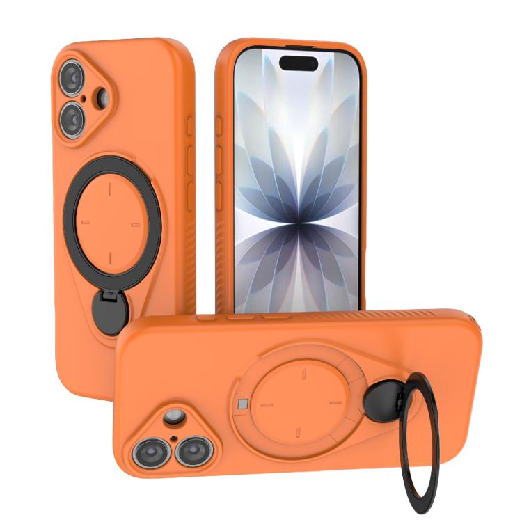 For iPhone 17 Ring Shield MagSafe TPU Phone Case with 360 Degree Rotating Holder(Orange)
