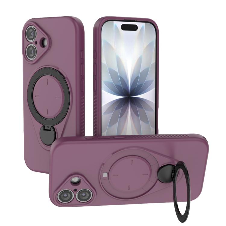 For iPhone 17 Ring Shield MagSafe TPU Phone Case with 360 Degree Rotating Holder(Wine Red)