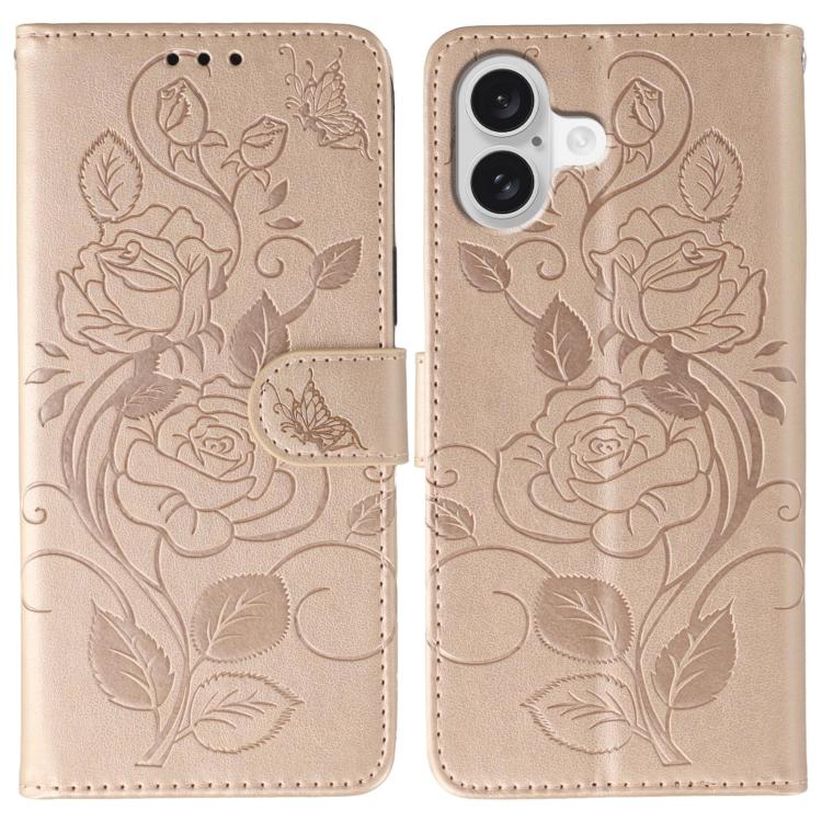 For iPhone 17 Rose Butterfly Embossed Leather Phone Case(Rose Gold)